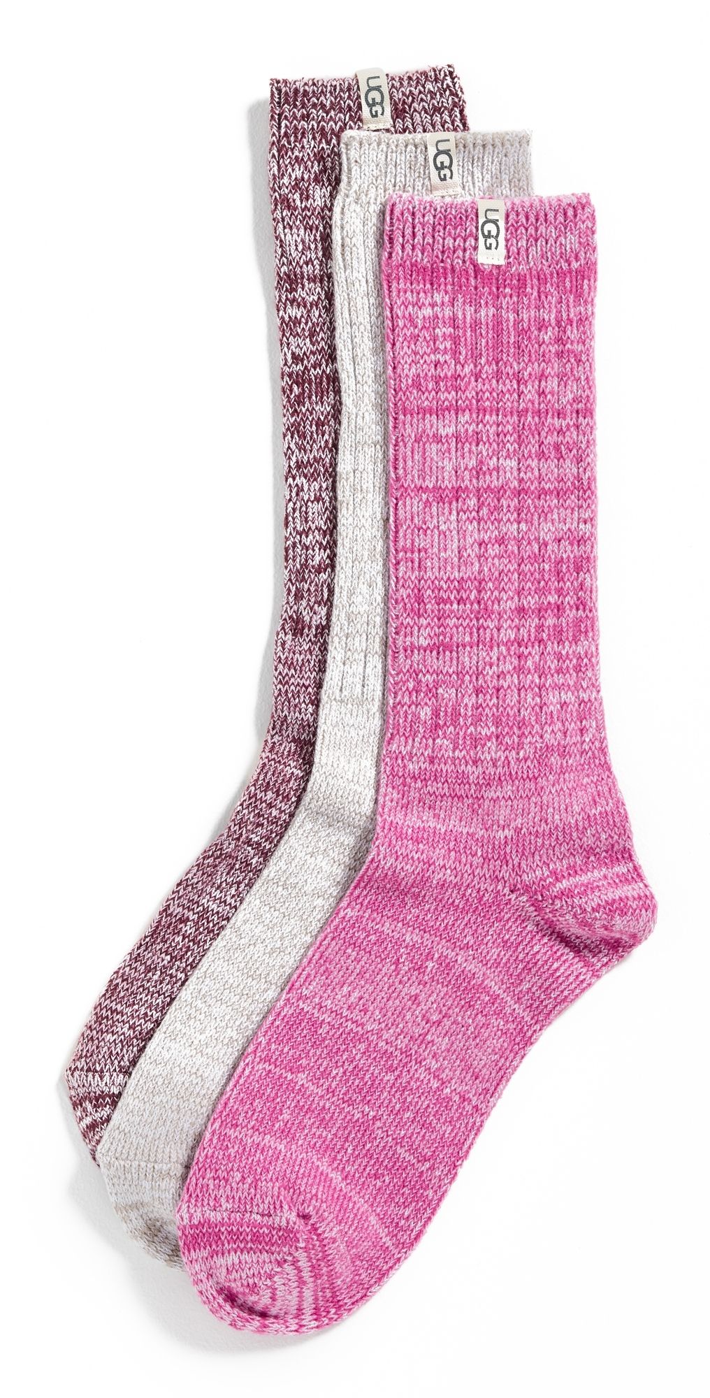 UGG Rib Knit Slouchy Crew 3 Pack Chroma Pink/Putty/Wildgrape One Size