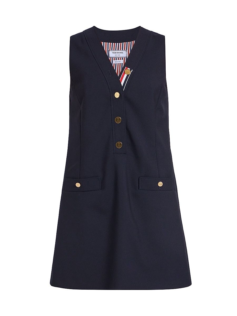 Women's V-Neck Wool Cardigan Minidress - Navy - Size 0