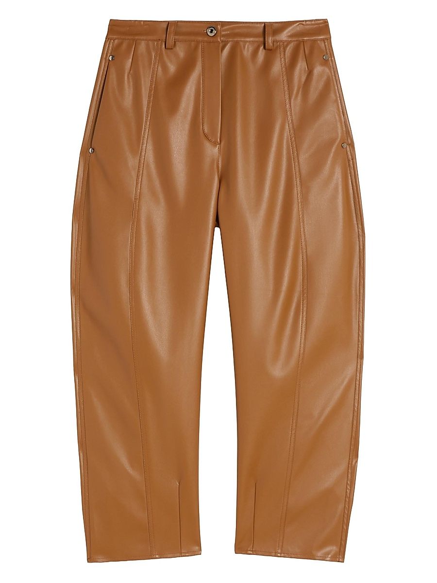 Women's Nappa Leather Look Jersey Trousers - Tobacco - Size XL