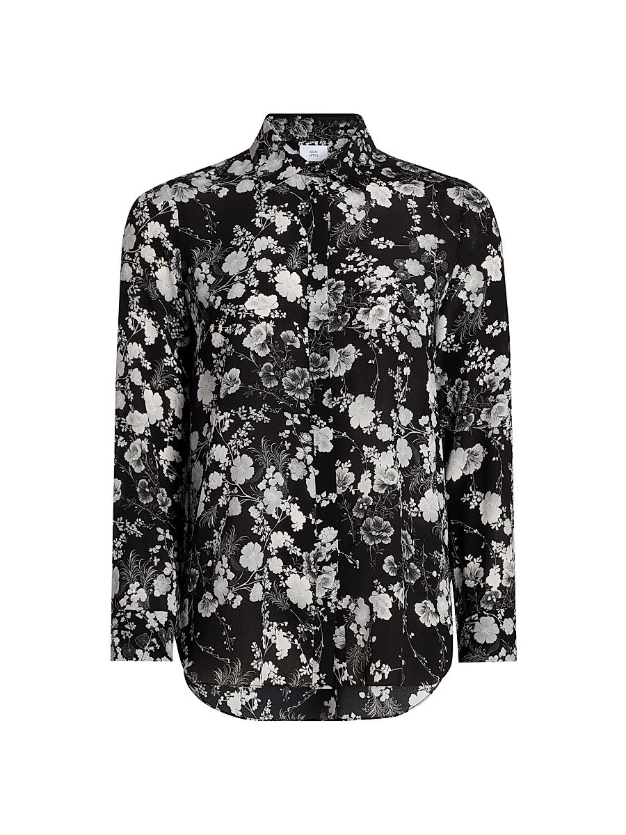 Women's Mathias Floral Crêpe de Chine Silk Shirt - Black Silver - Size 14