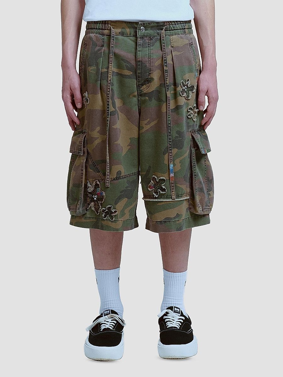 Men's Floral-Appliqué Camo Cargo Shorts - Camo - Size 38