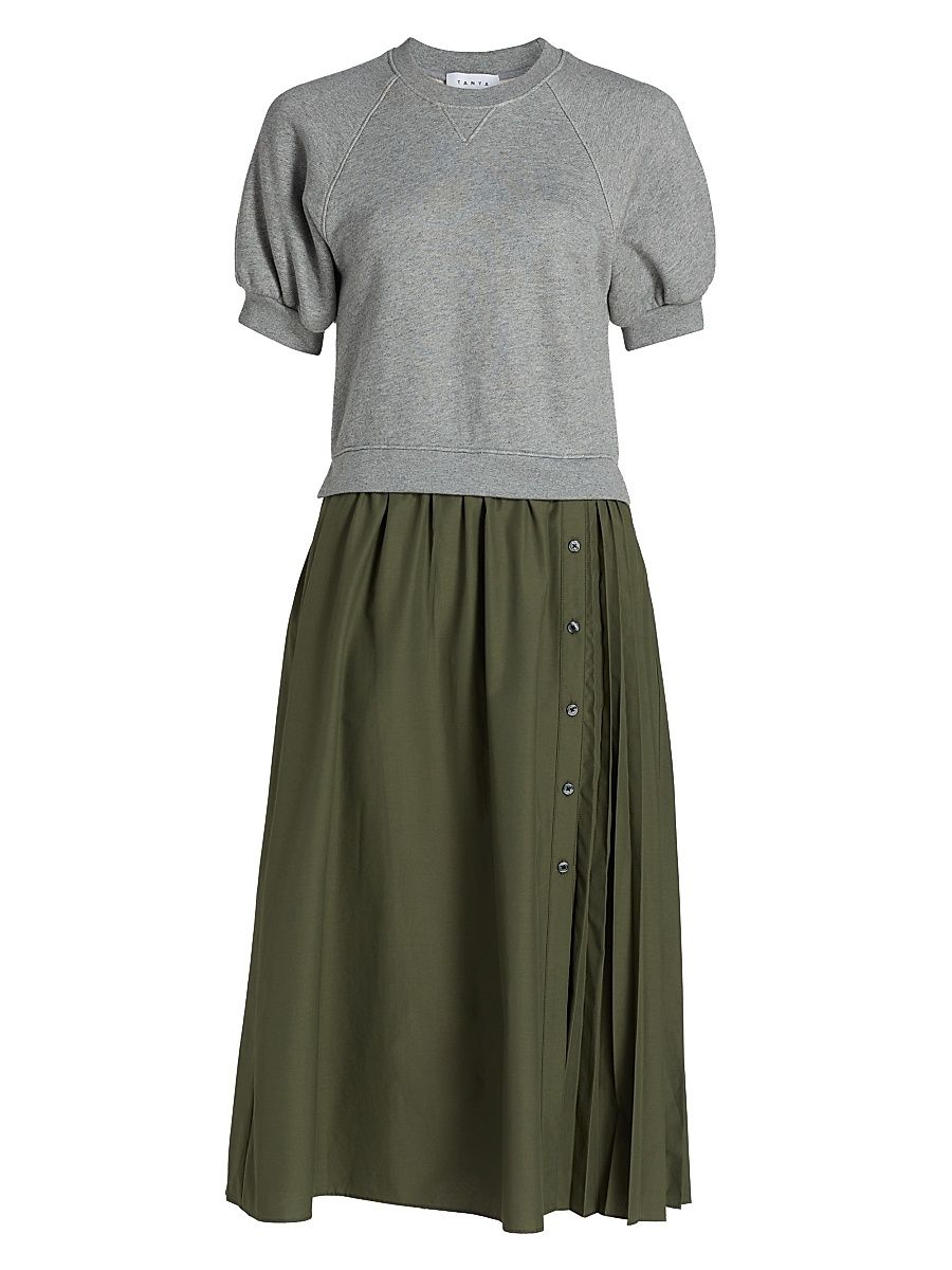 Women's Shayna Mixed-Media Midi-Dress - Heather Grey Army - Size XL