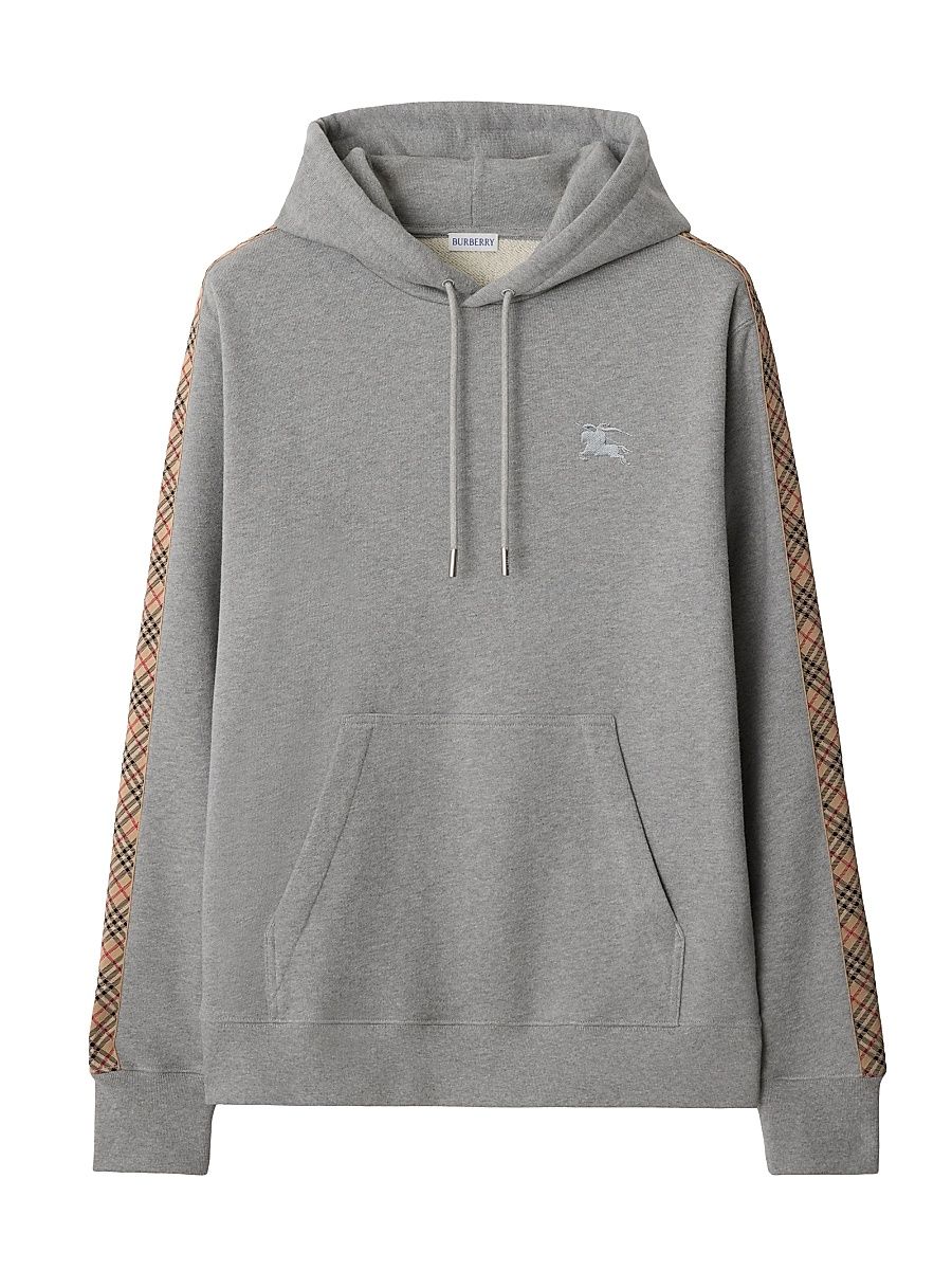 Men's Simon Check Cotton Hoodie - Pale Grey Melange - Size XXL