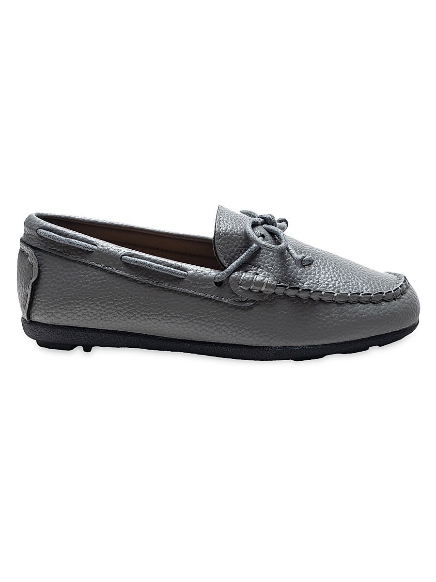 Moustache Boy's Leather Moccasin Loafers - Gray - Size 4 (Child)