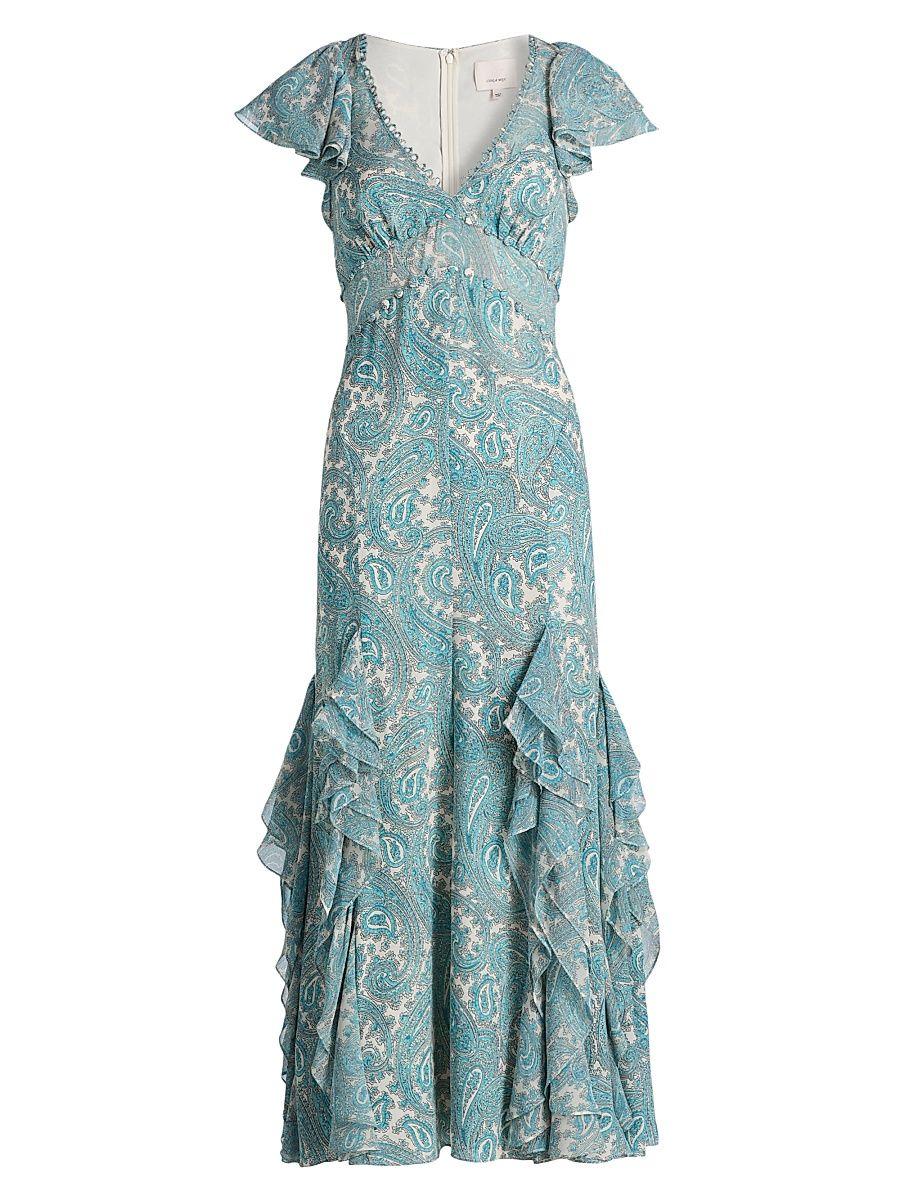 Women's Hendrix Paisley A-Line Midi-Dress - Gardenia Blue Graphite - Size 16