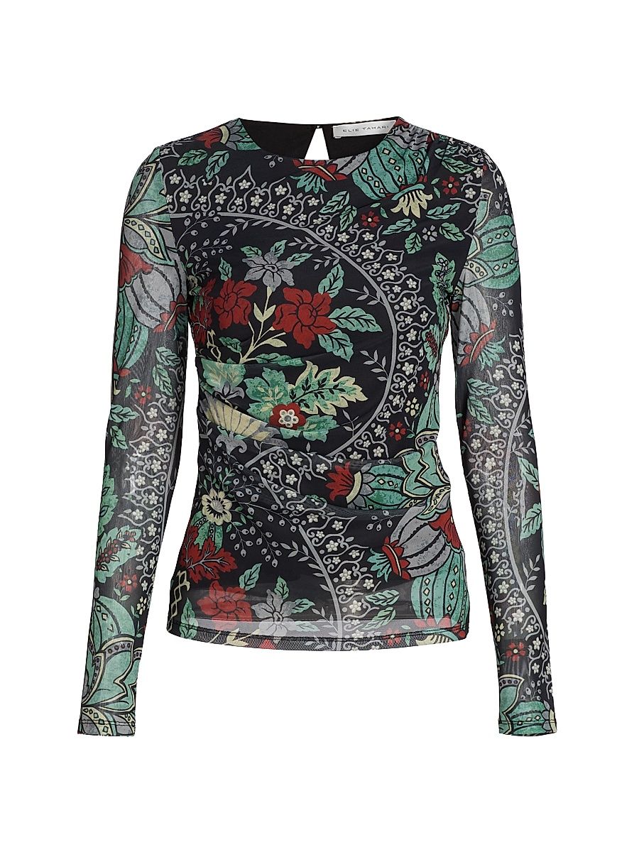 Women's The Delilah Floral Mesh Top - Dianas Garden Print - Size Medium
