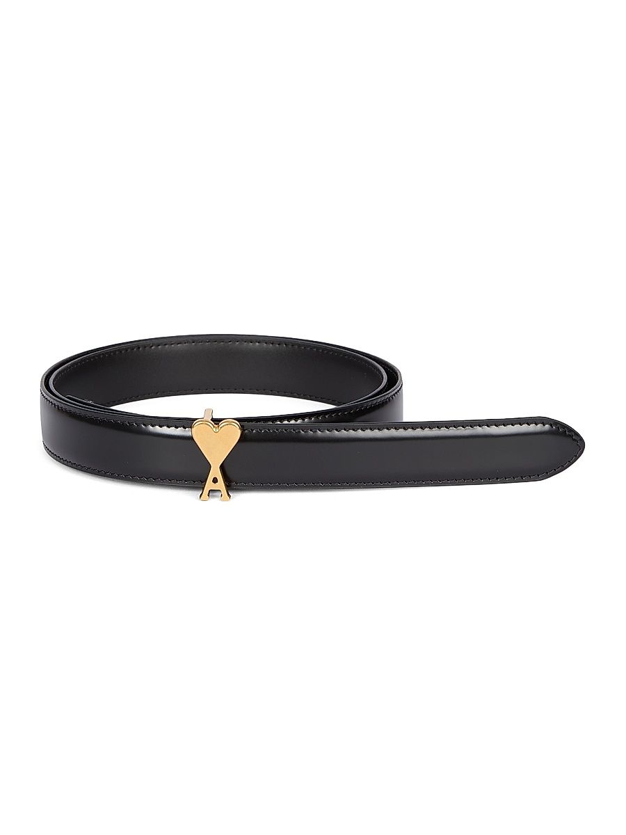Men's Logo Leather Belt - Black Brass - Size 42