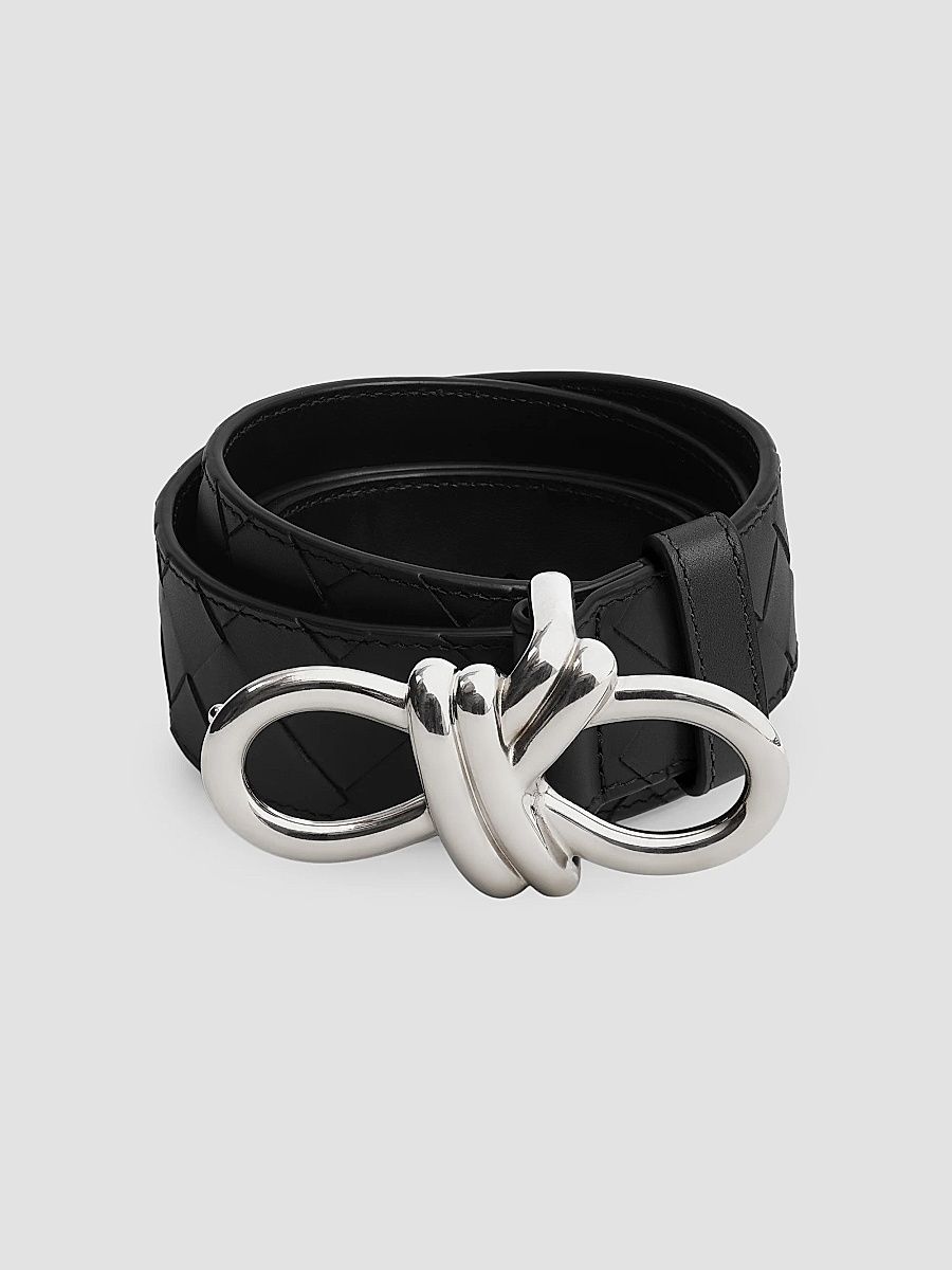 Men's Andiamo Knot-Belt Leather Belt - Black Silver - Size 40