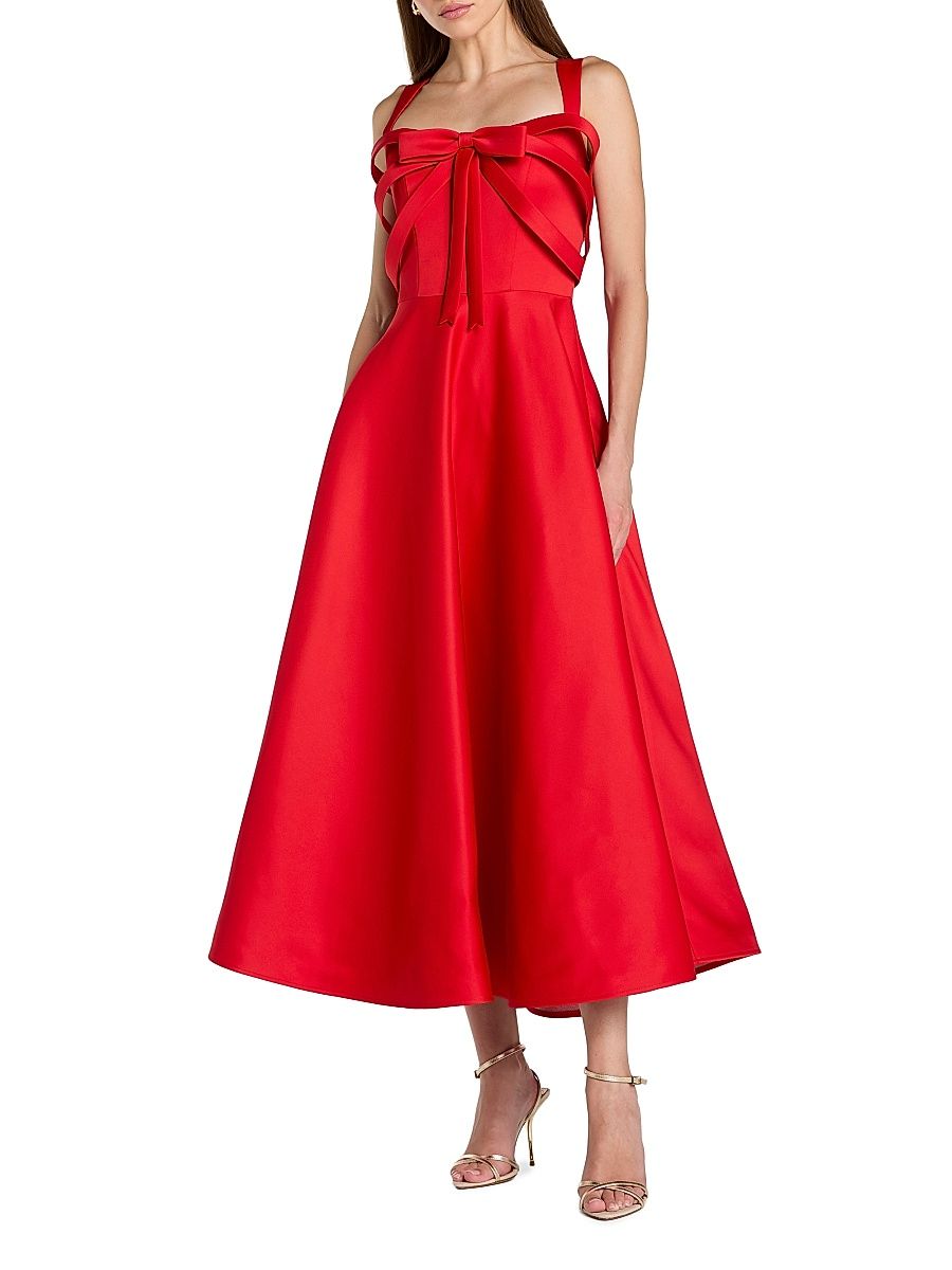 Women's 3D Bow Midi-Dress - Red - Size 2