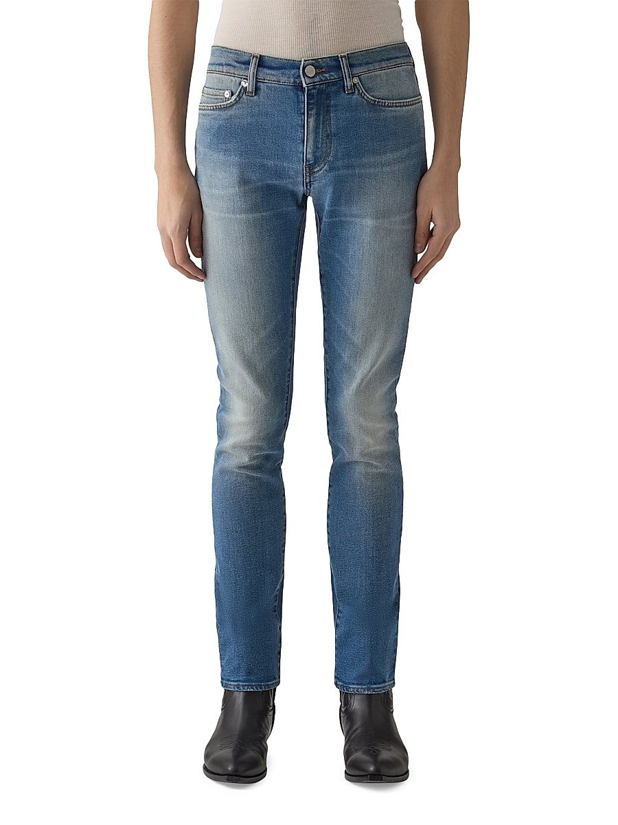 Men's Washed Stretch-Denim Mid-Rise Slim-Fit Jeans - Vintage Blue - Size 38