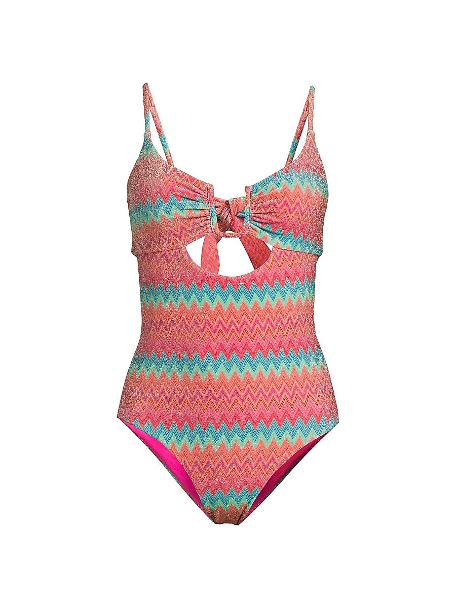 Women's Lindy Metallic Chevron One-Piece Swimsuit - Strawberry Ice Chevron - Size XS