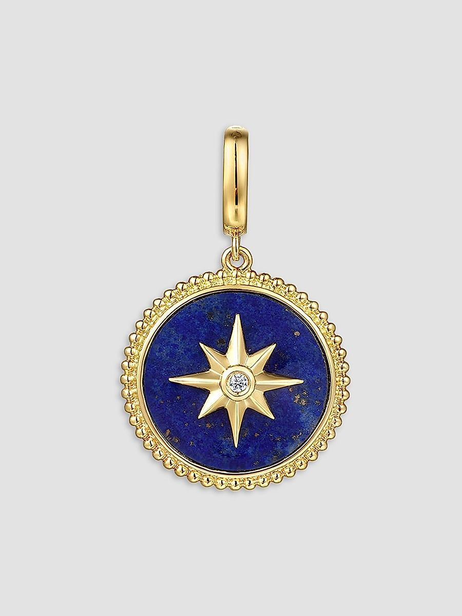 Gabriel & Co Women's Bujukan Medallion 14K Yellow Gold, Lapis & 0.02 TCW Diamond Pendant - Yellow Gold