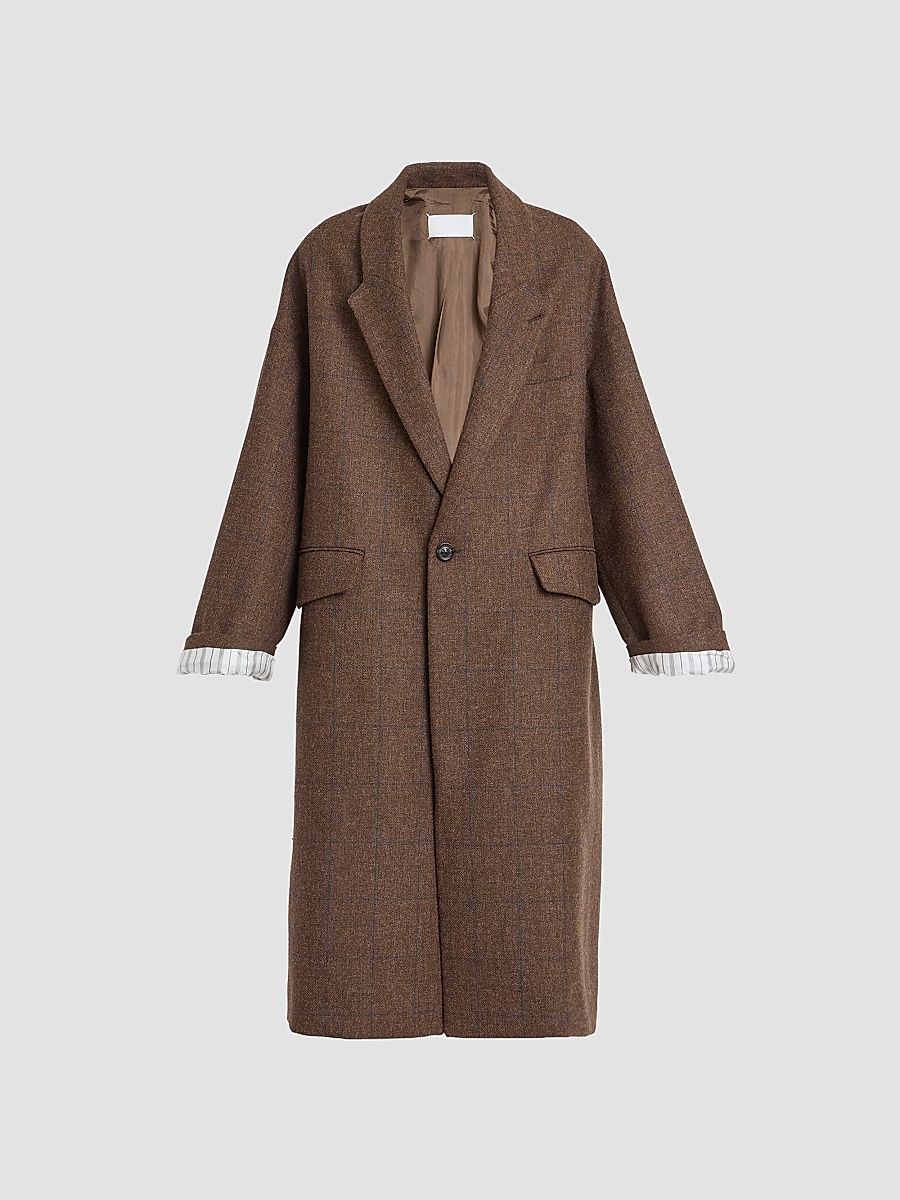 Women's Cocooning Oversized Windowpane Check Coat - Brown - Size 2