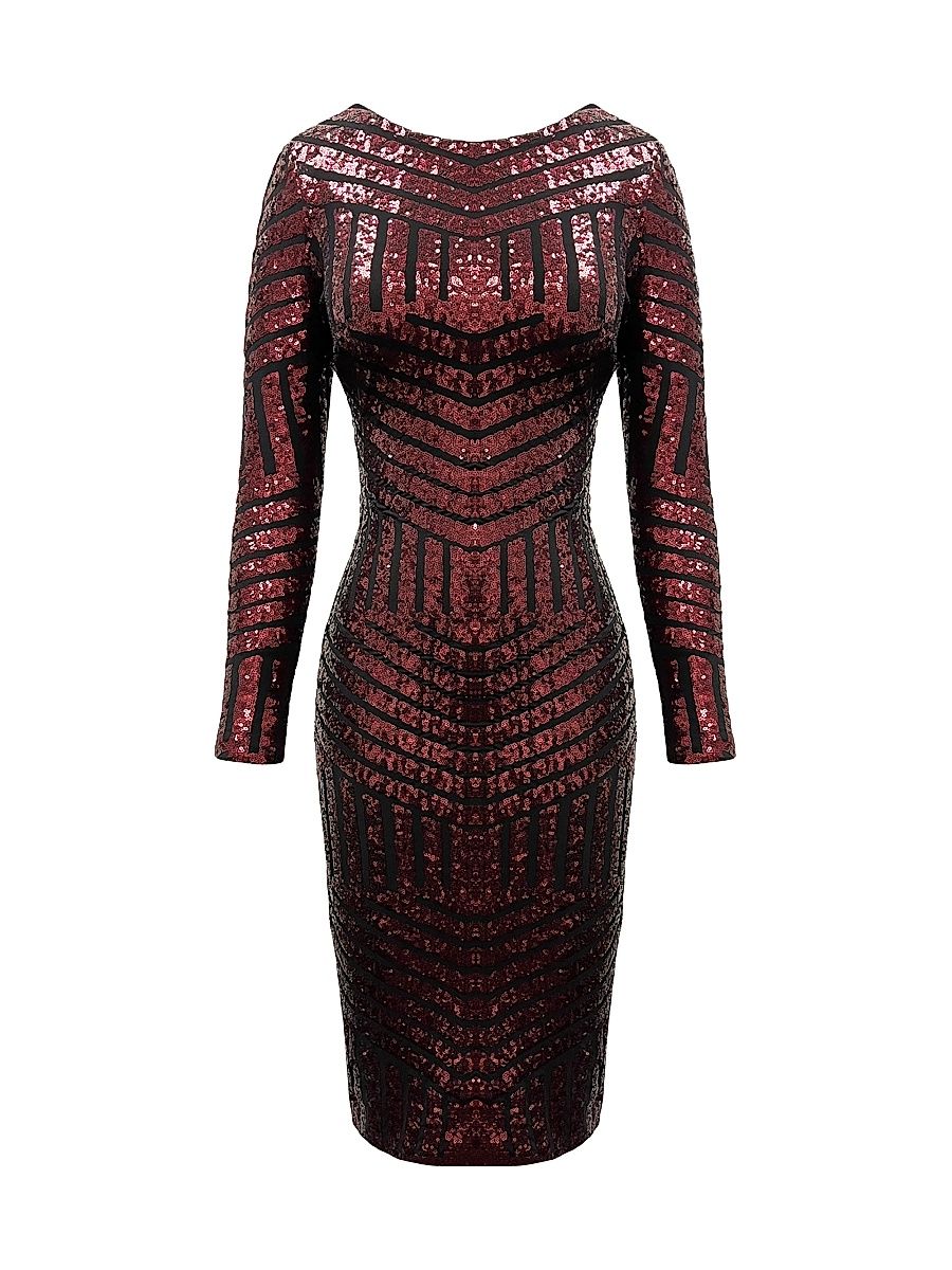 Women's Emery Sequin Mesh Knee-Length Dress - Black Berry - Size XXL