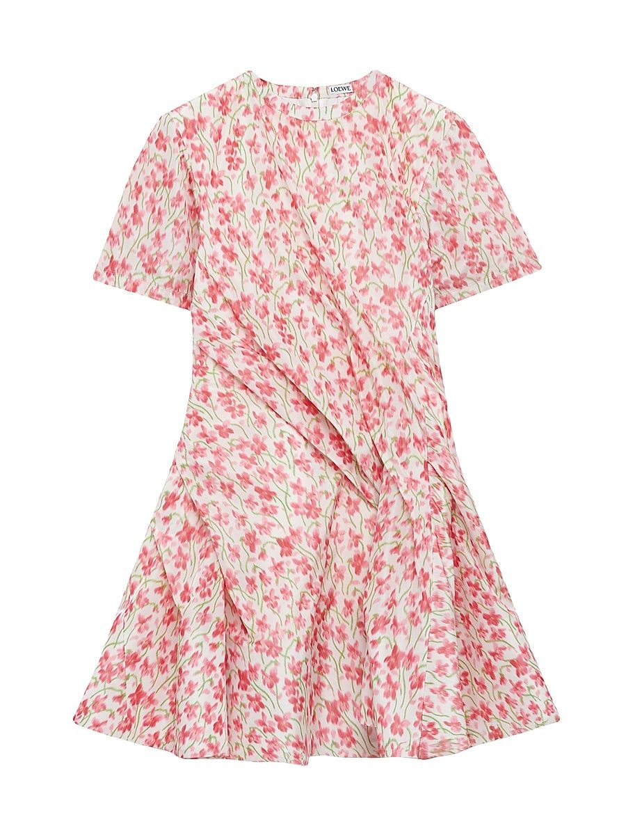 Women's Twisted Floral Short-Sleeve Minidress - White Pink - Size 0