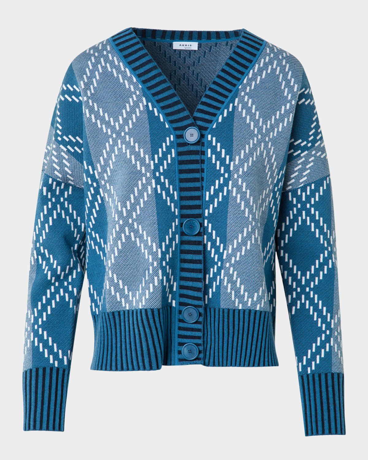 Striped Diamond Jacquard Knit Cardigan