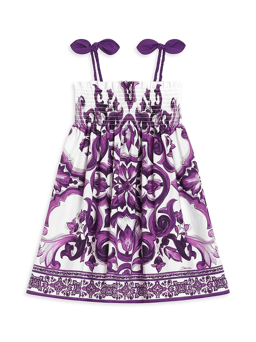 Little Girl's & Girl's Smocked Sleeveless Cotton Dress - Violet - Size 14