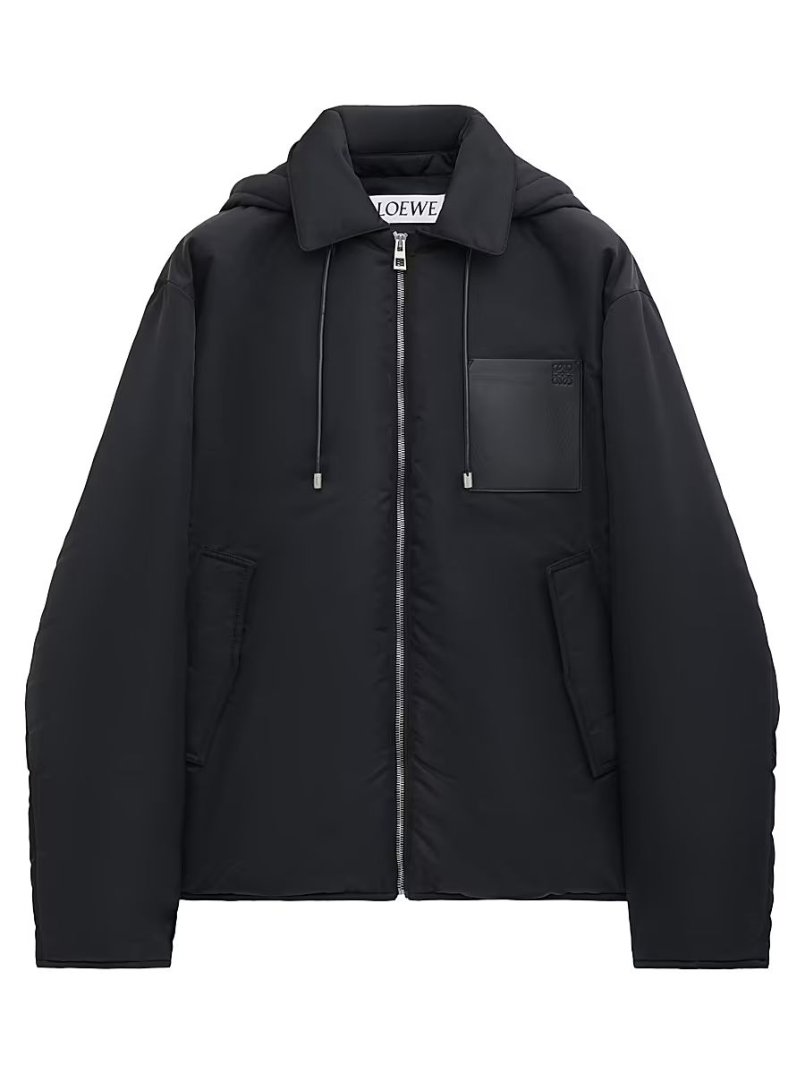 Men's Hooded Nylon-Blend Jacket - Black - Size 44