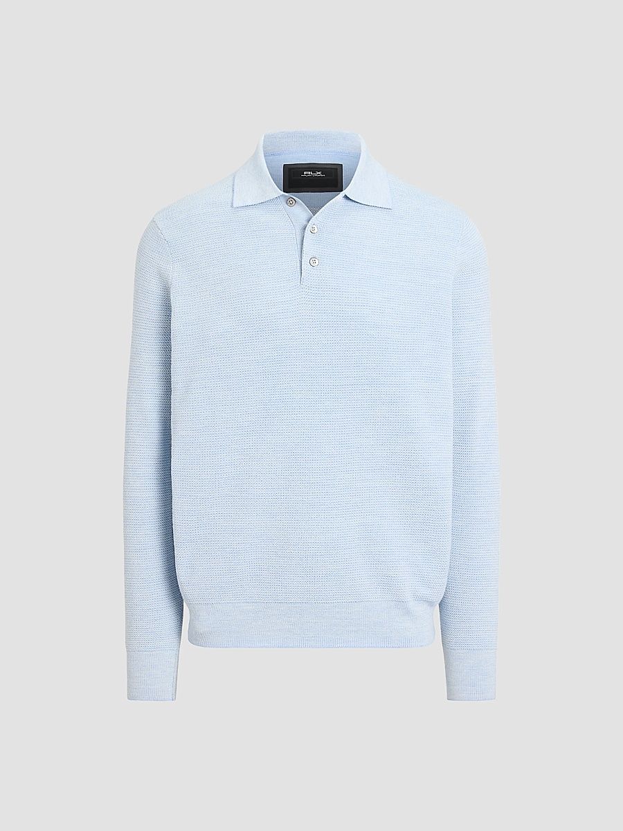 Men's Striped Performance Wool-Blend Polo Sweater - Blue Combo - Size XXL