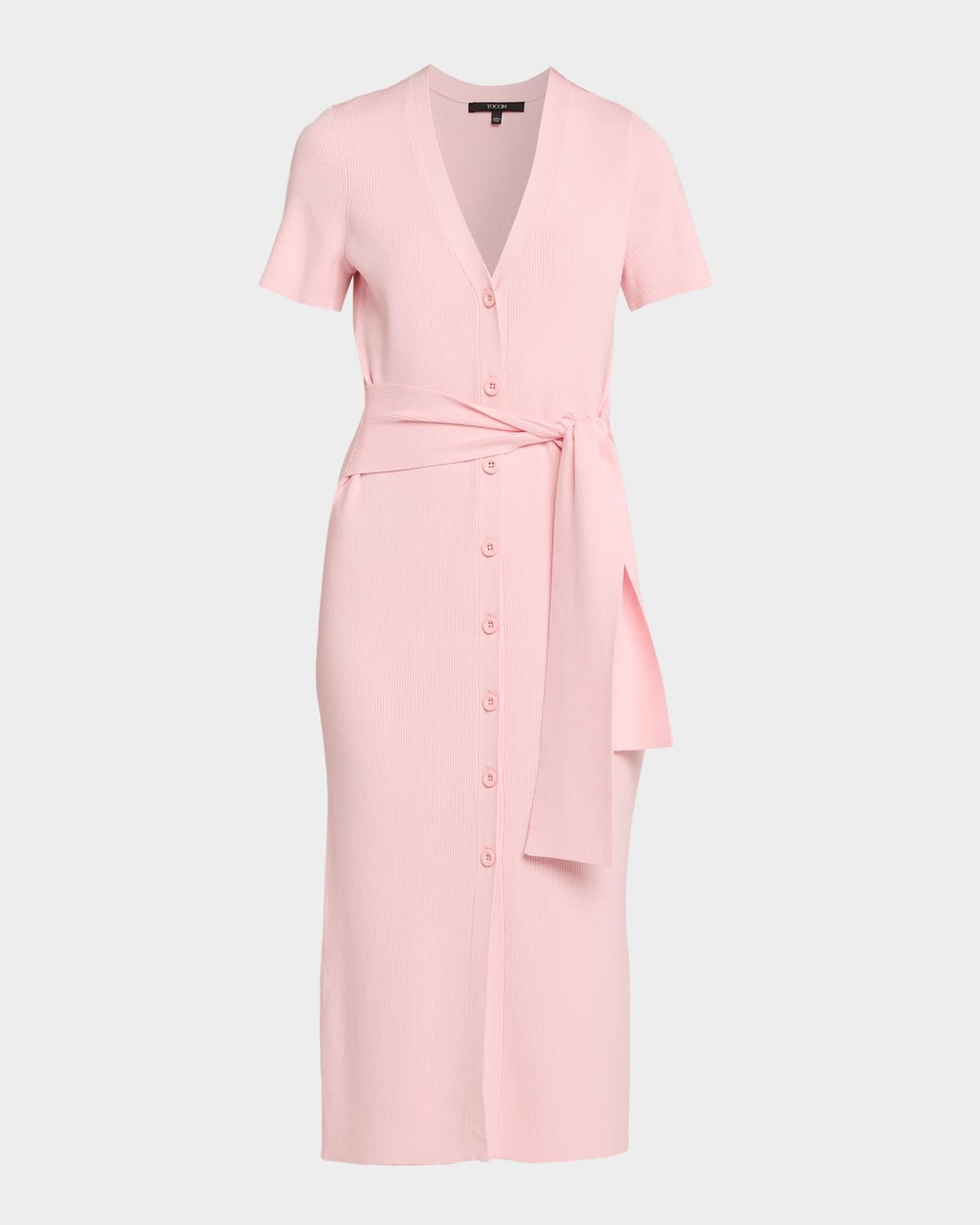 Agnes Ribbed Tie-Front Shirtdress