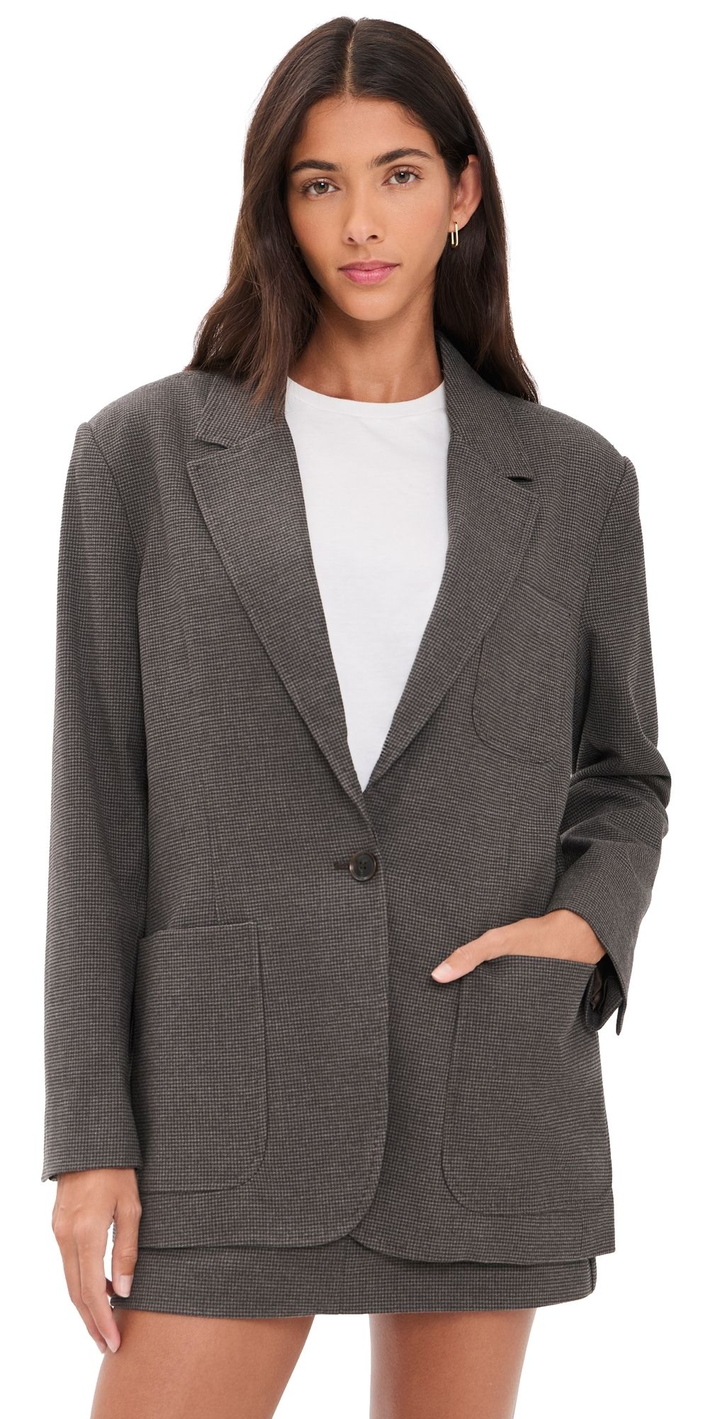 Good American The Oversized Blazer CHARCOAL MINI HOUNDSTOOTH XS