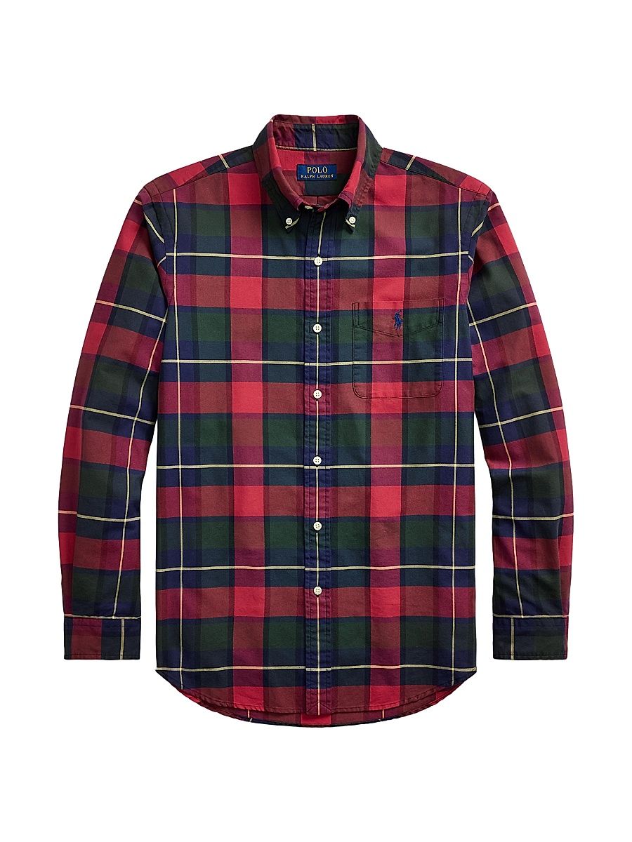 Men's Plaid Cotton Oxford Shirt - Rustic Red Yellow Multi - Size XXL