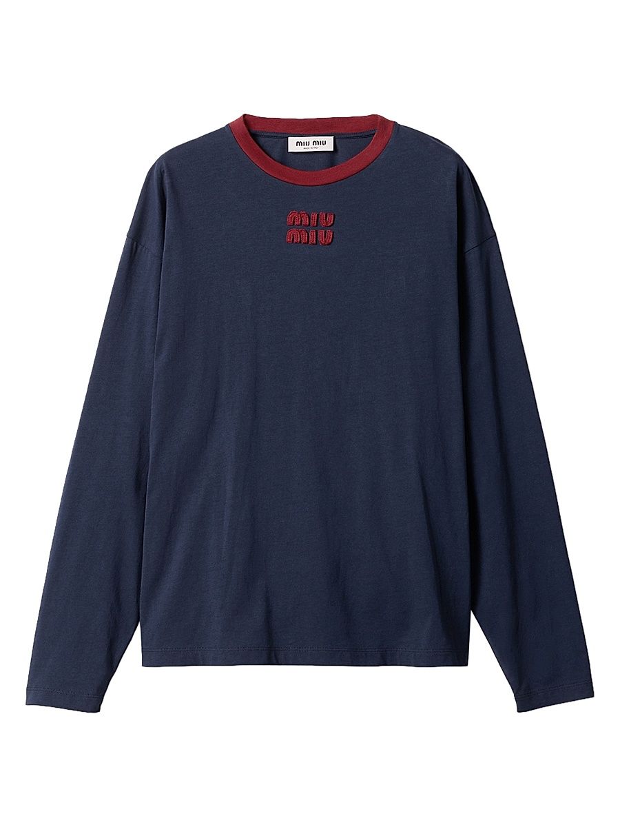 Women's Long-Sleeved Cotton Jersey T-Shirt - Blue - Size XL