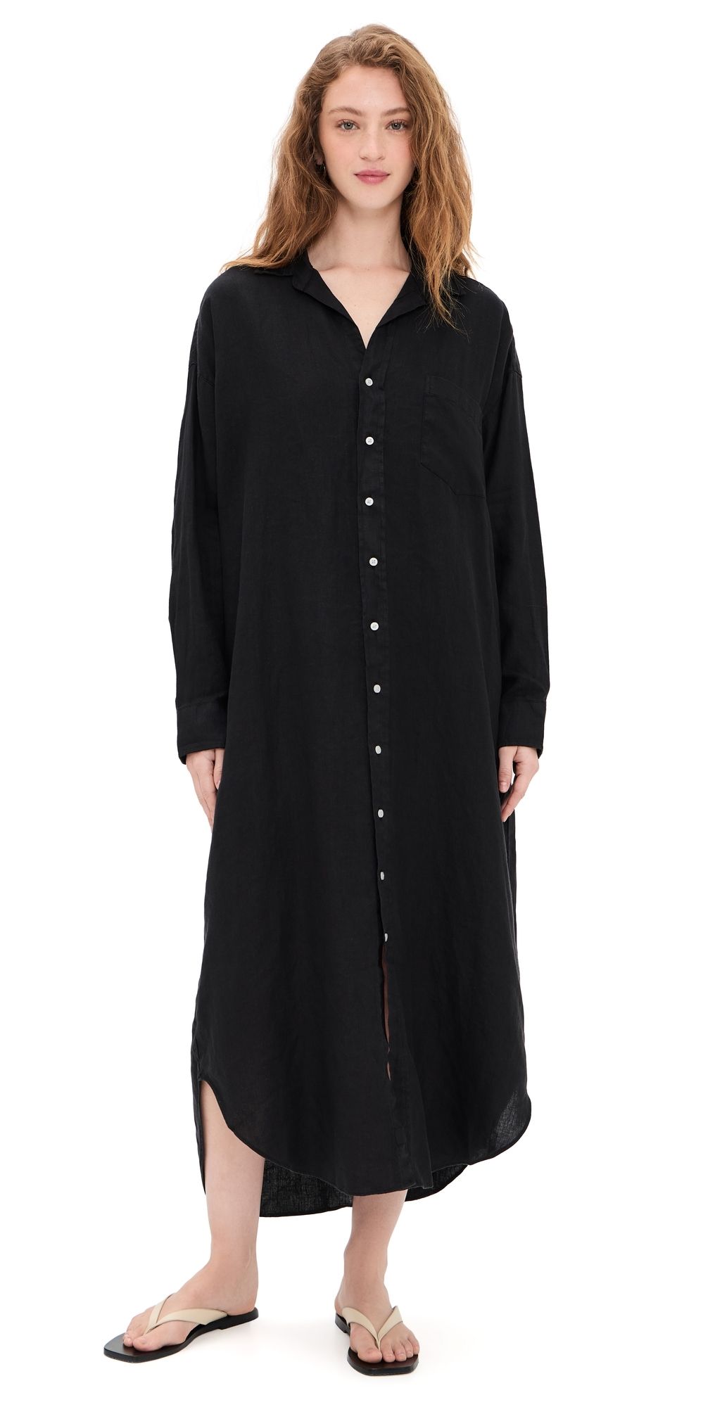 Frank & Eileen One-Size Button-Up Dress Black Linen One Size