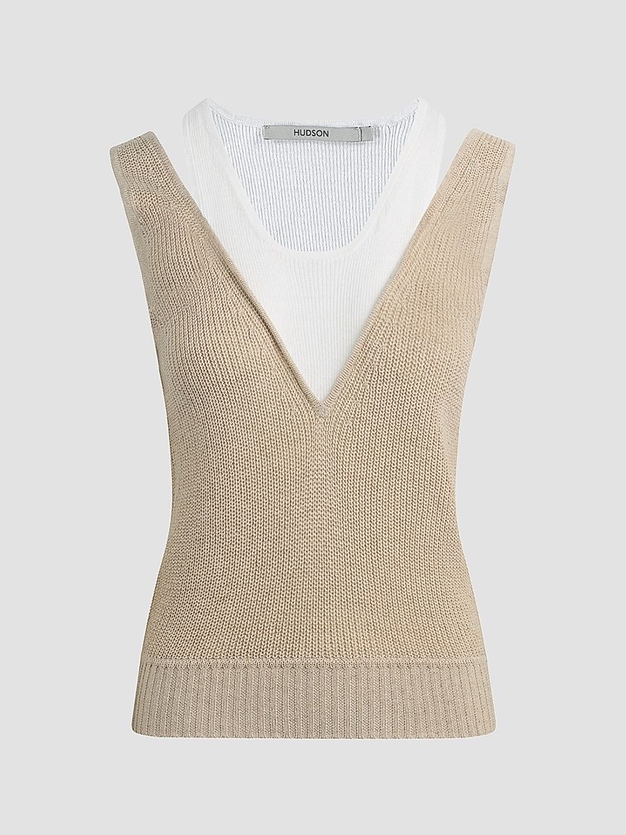 Women's Layered Sweater Tank - Oatmeal - Size XS