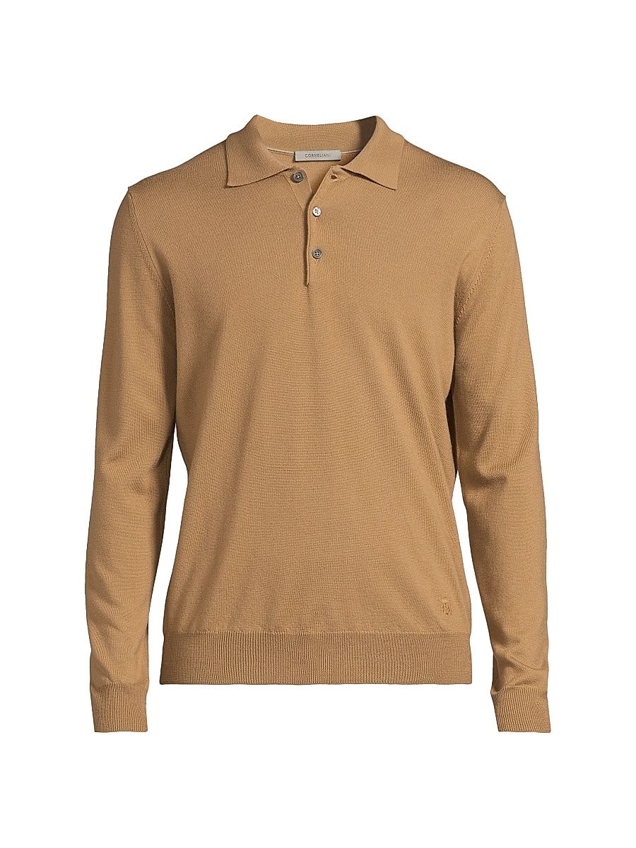 Men's Merino Wool Polo Shirt - Tan - Size 44