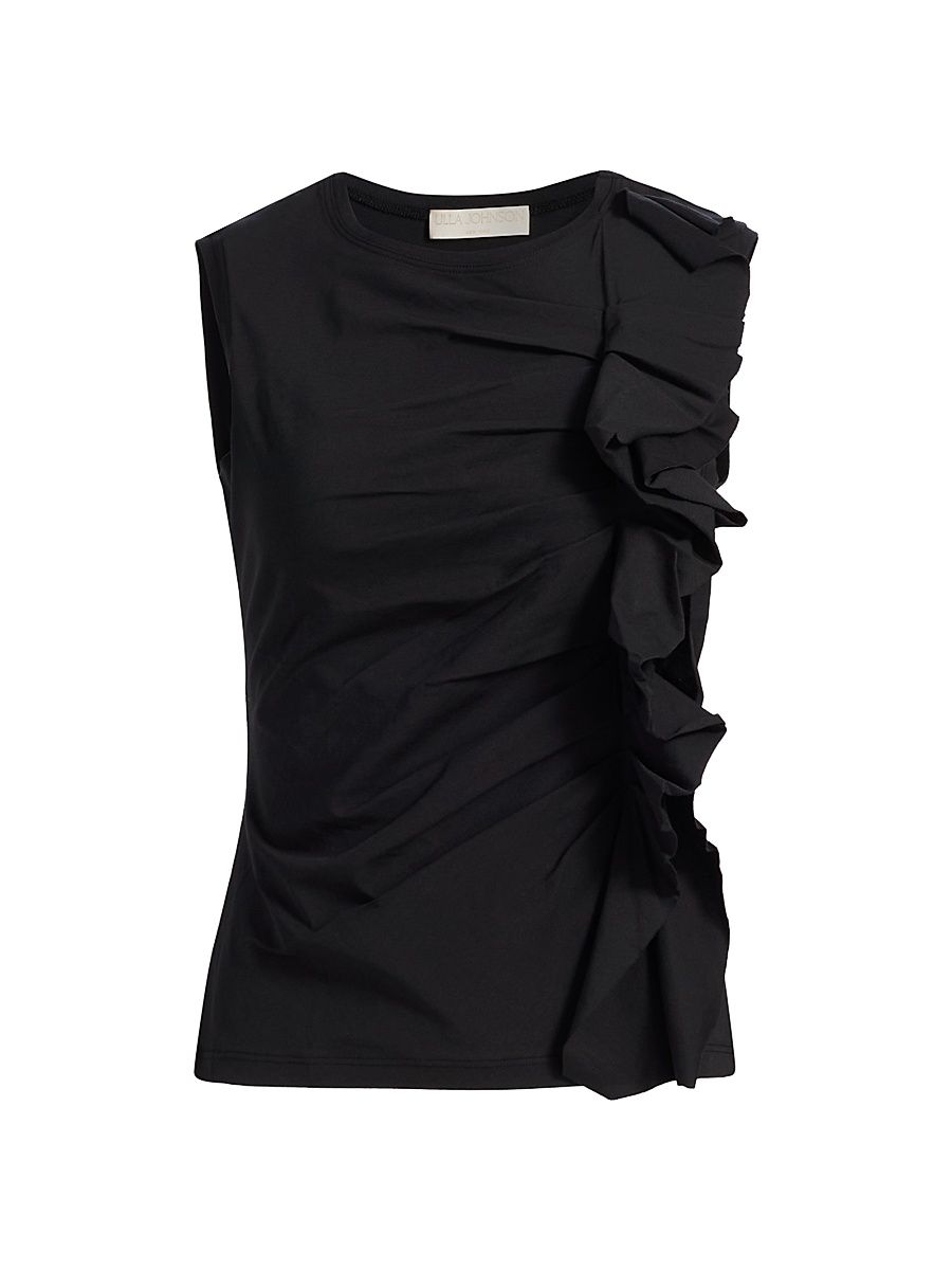 Women's Clio Ruched Ruffle Top - Noir - Size Large