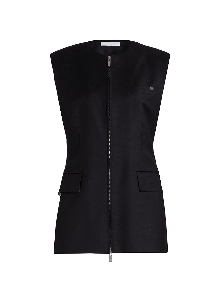 Women's Wool Zip-Front Blazer Vest - Black - Size 4