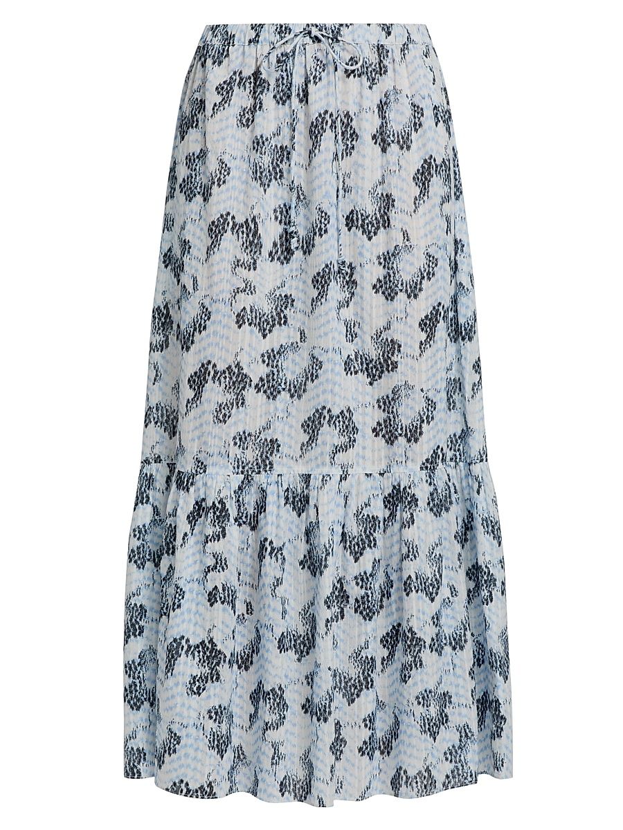 Women's Olina Printed Cotton A-Line Maxi Skirt - Ciel - Size 12