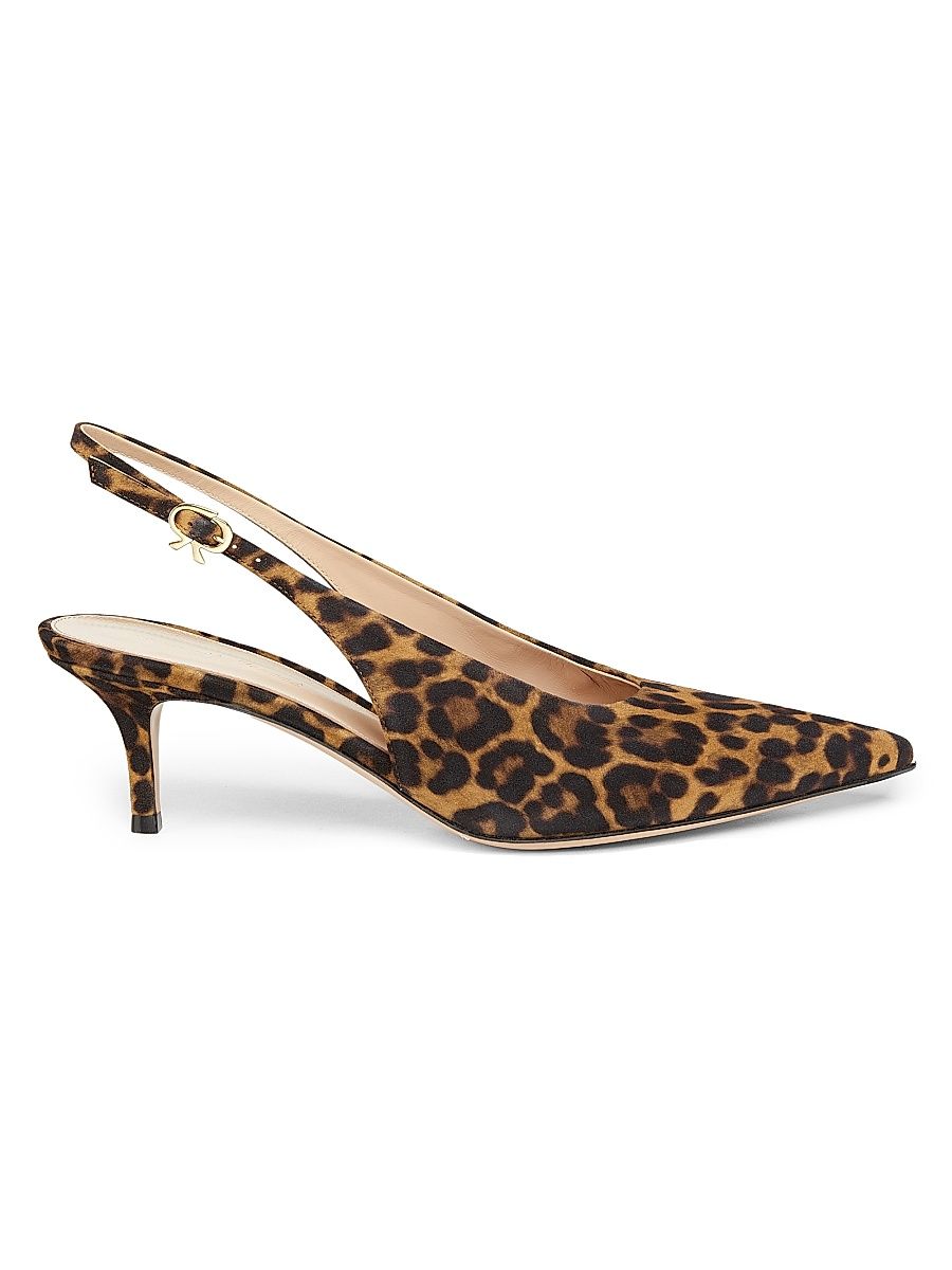 Women's 55MM Leopard Print Suede Slingback Pumps - Almond Leopard Print - Size 12