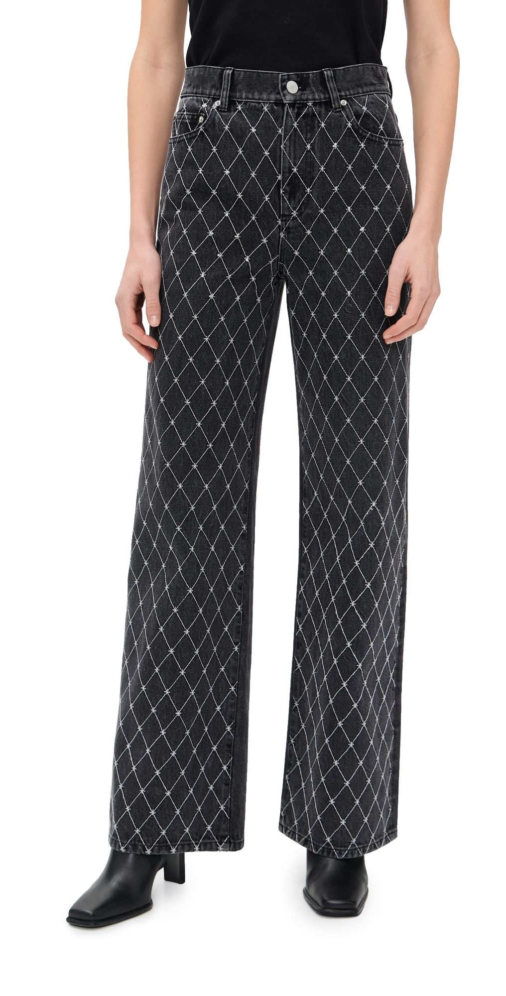 LE JEAN Column High Rise Jeans with Diamond Stitch Stonewashed Black 23