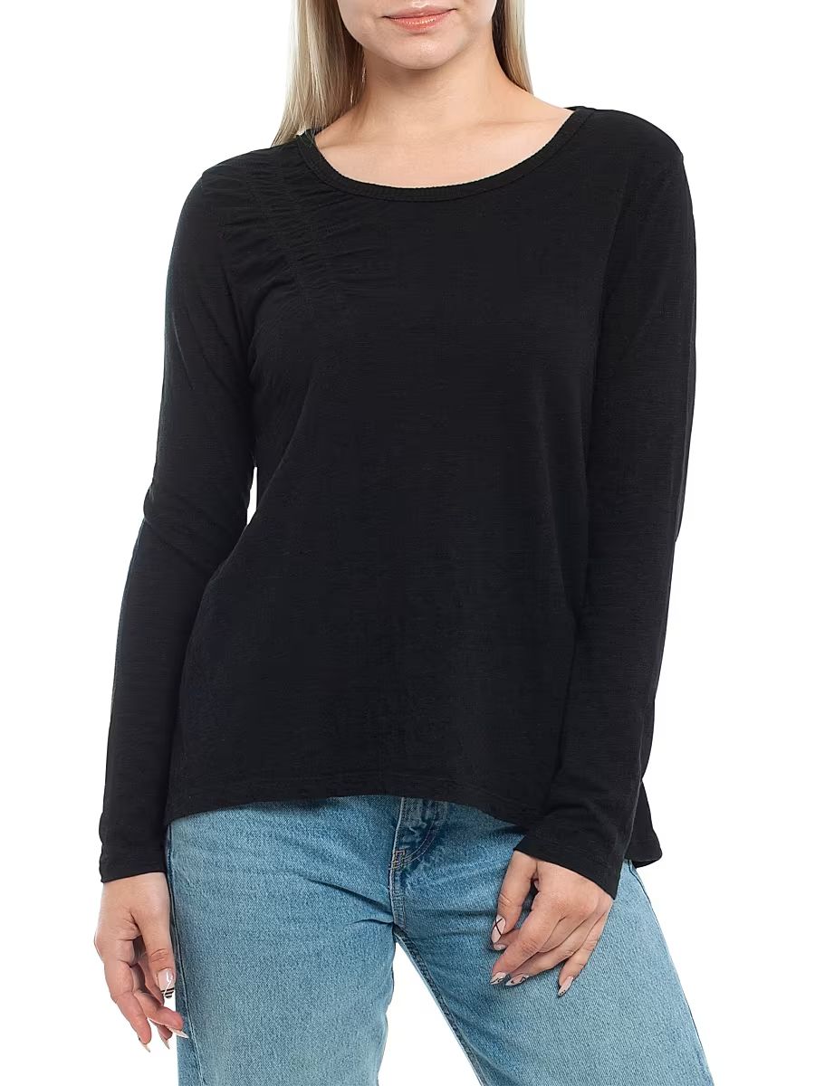 Women's Wide Neck Long Sleeve Tee - Black - Size Large