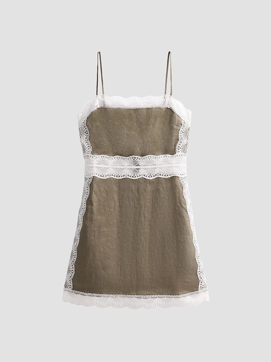 Women's Amalina Lace-Trim Linen Minidress - Thyme - Size 14