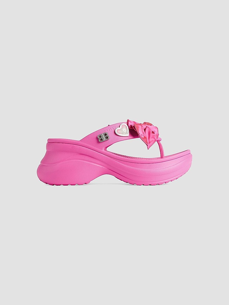 Balenciaga Women's Crocsa Thong Jibbitza Sandals - Glossy Pink - Size 10