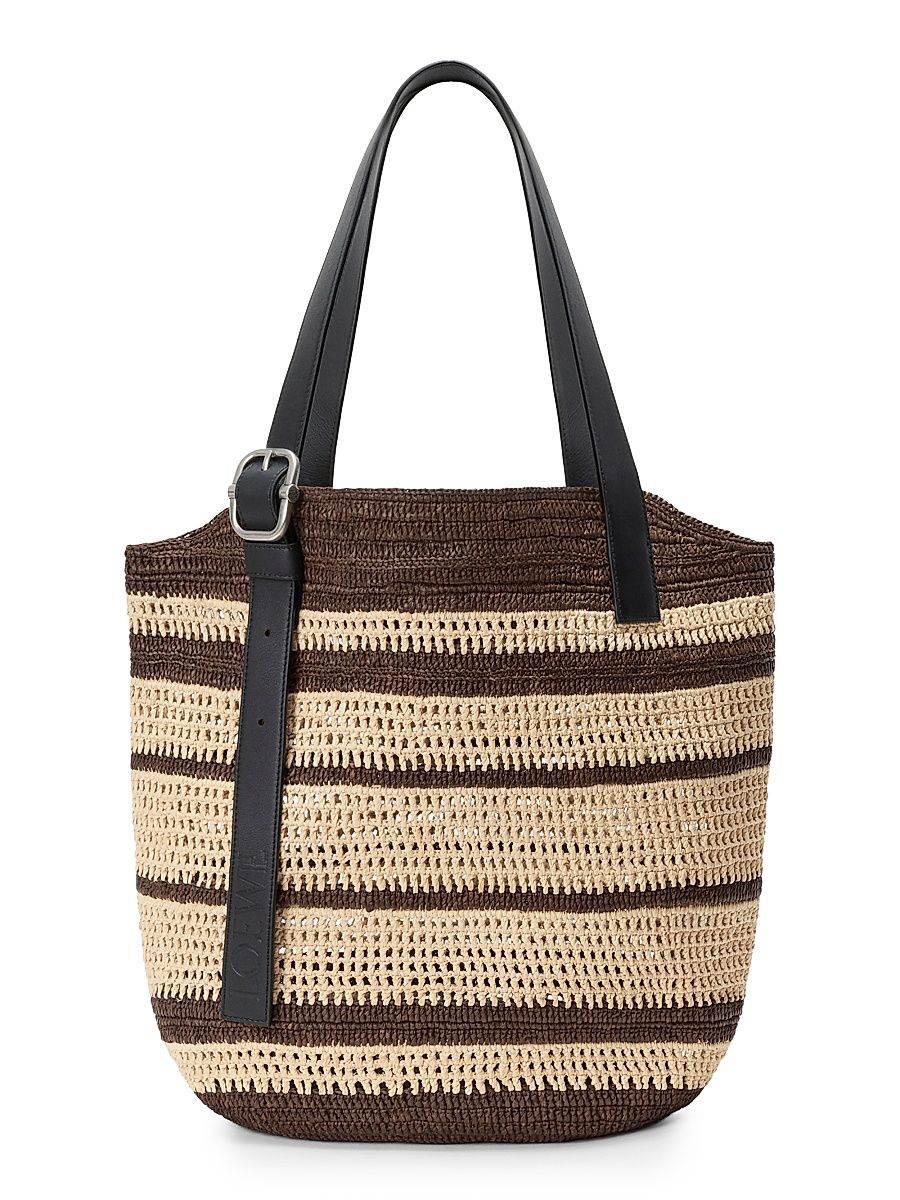 Men's Loop Basket Striped Raffia Tote Bag - Chocolate Natural