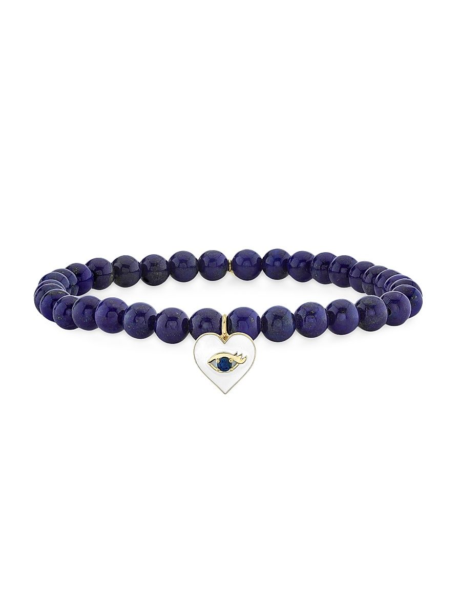 Women's Chance Heart 14K Yellow Gold, Enamel & Sapphire Evil Eye Stretch Bracelet