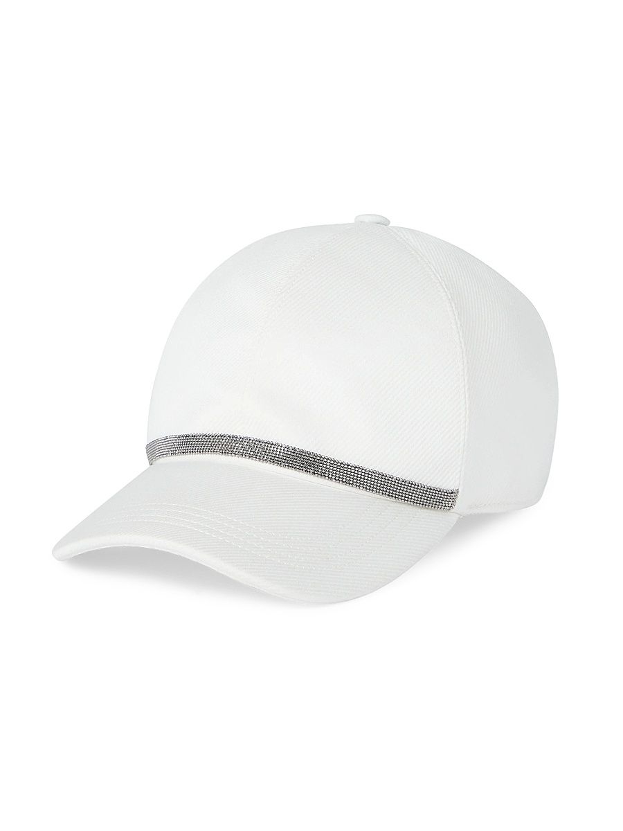 Women's Cotton and Paper Yarn Diagonal Baseball Hat with Precious Band - White - Size Large