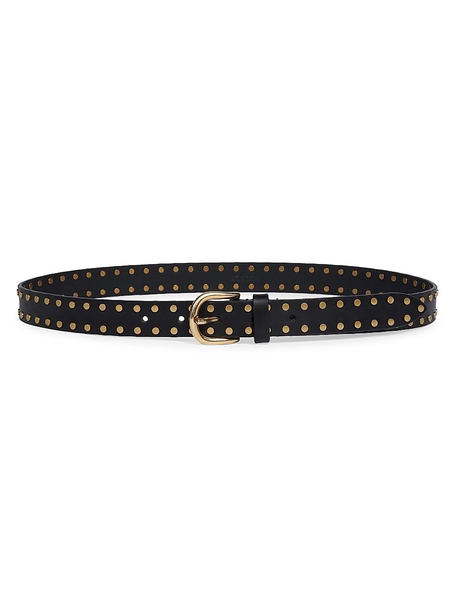 Women's Zap Studded Leather Belt - Black - Size Small