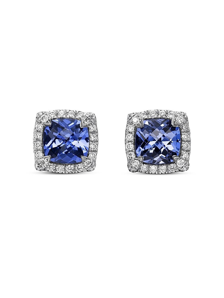 Women's Petite Chatelaine Pavé Bezel Stud Earrings in 18K White Gold with Tanzanite and Diamonds, 5MM - Tanzanite