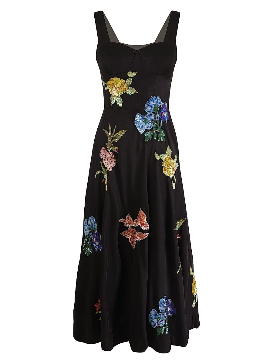 Women's Sequined Silk Corset Dress - Black - Size Large