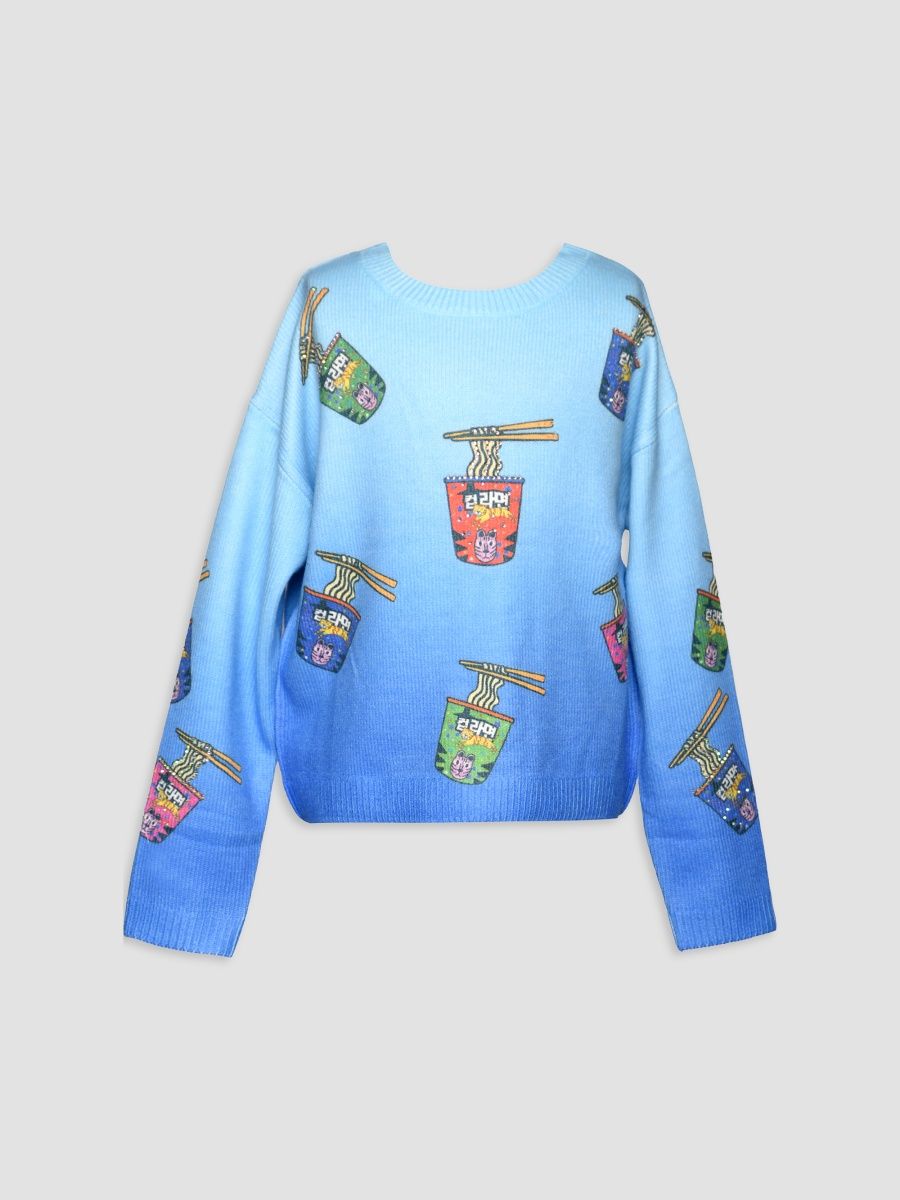 Girl's Little Girl's & Girl's Noodle-Print Ribbed Sweater - Blue - Size 14