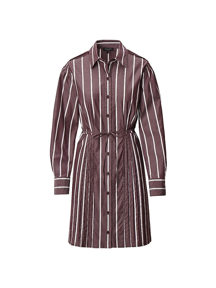 Women's Taylor Striped Cotton A-Line Mini-Shirtdress - Rosewood Strip - Size XL