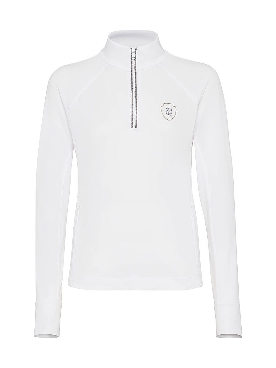 Women's Techno Pique Sweatshirt with Logo and Precious Half Zip - White - Size XXXXL