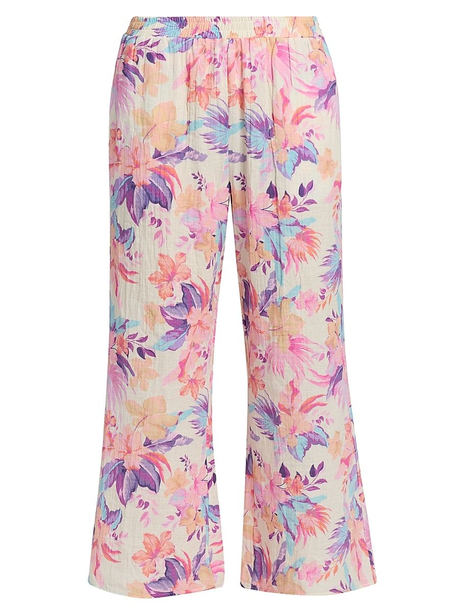 Women's Hampton Cotton Wide-Leg Pants - Hibiscus Garden - Size XS