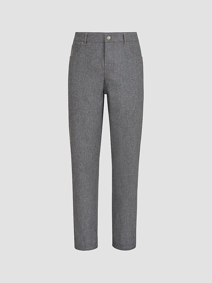 Men's Virgin Wool Flannel Five-Pocket Trousers - Dark Grey - Size 48