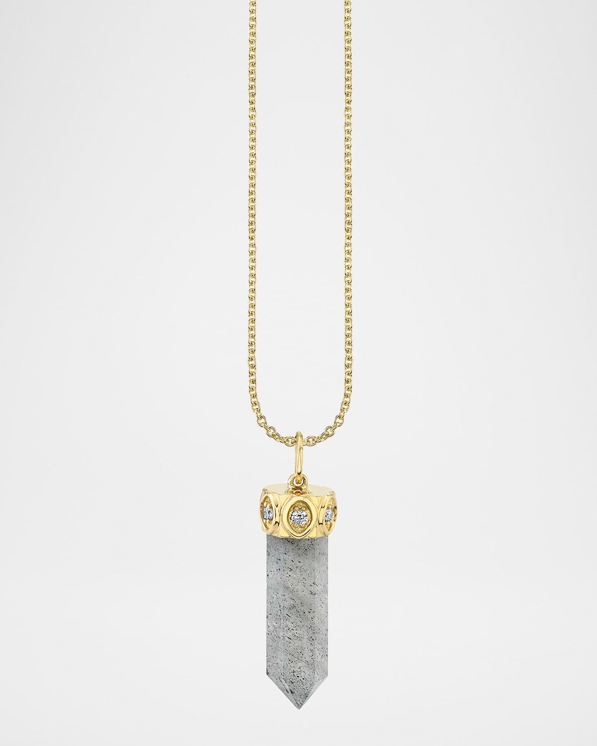 14K Diamond Marquise Eye Long Stone Charm, Labradorite